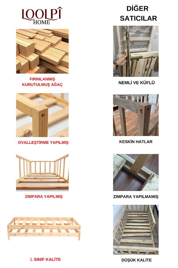 Modüler Sistem Yavrulu Karyola Ve Sedir Koltuk Doğal Ahşap Tüm Ölçülerde - 8