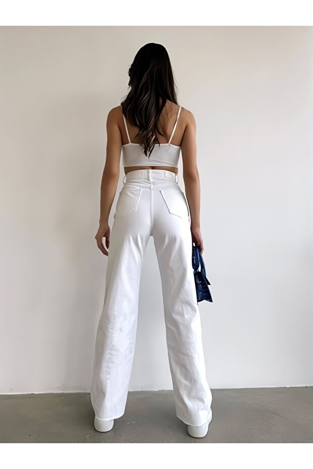 Dámské bílé Palazzo Jean High Waist White Loose Jean 100% přírodní bavlna - 2