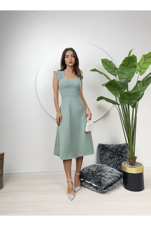 İnci Detaylı MİDİ Elbise - 4