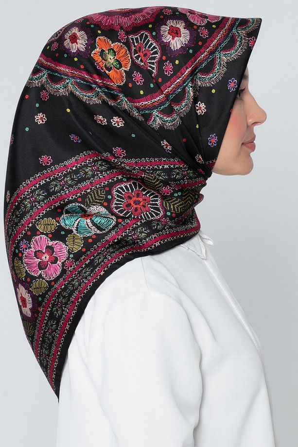 Nostalji Serisi Ipek Twill Eşarp Nakış Desen 7866d-09 - 3