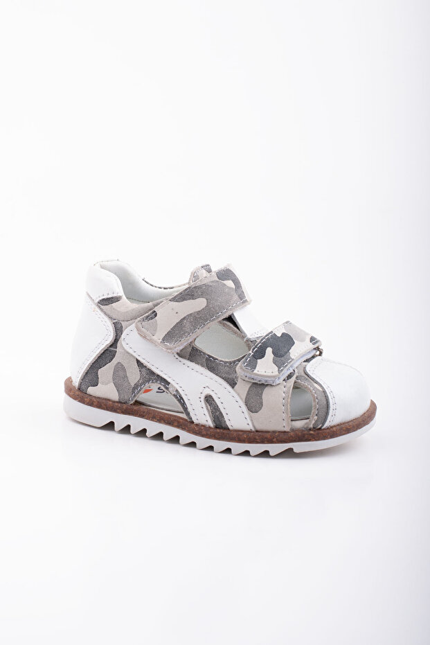 First Step Baby Sandals Genuine Leather Gray Camouflage Baby Orthopedic Sandals