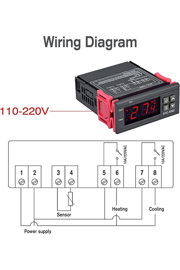 Stc-1000 Ac 110-220v 10a Lcd Ekranlı Ntc Sensörlü Termostat Sıcaklık Kontrol Modülü - 2