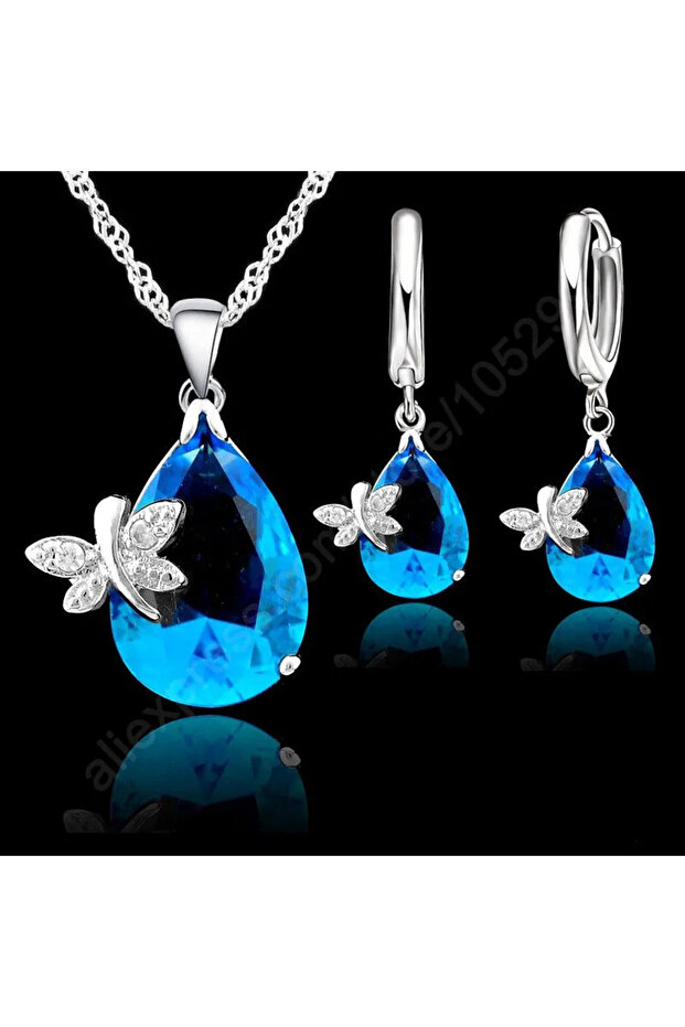 925 AYAR GÜMÜŞ KOLYE KÜPE SET - 1