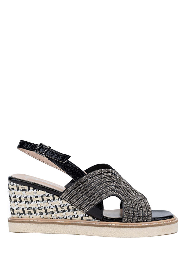 Women's Genuine Leather Black Heeled Sandals
