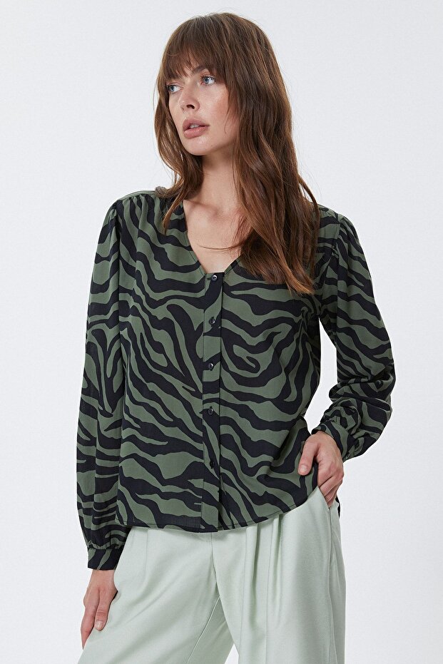 Desenli Bayan Gömlek - 1