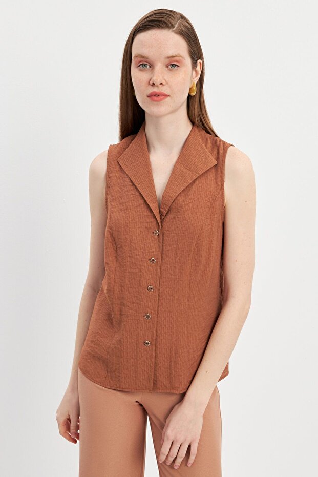 Brown Collar Detailed Cupped Shirt