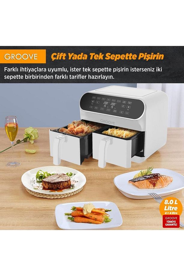 Max Plus Xxl 1800w (4LT 4LT) 8lt Çift Hazneli Smart Airfryer Air Fryer Fritözü Beyaz - 5