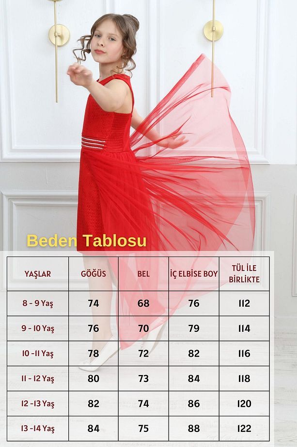 Kız Çocuk Kırmızı Abiye Elbise Mezuniyet Gece Elbisesi - 2