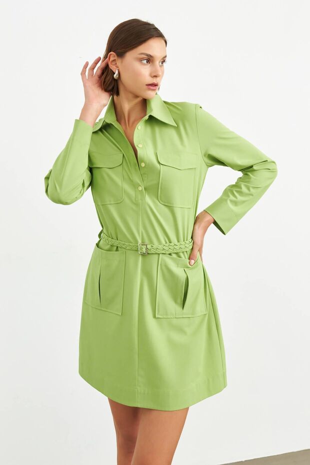 Green Knitted Belted Tunic Dress