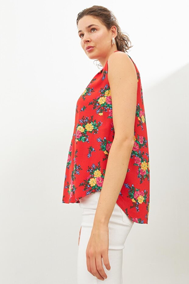 Red Patterned Tank Top - 4