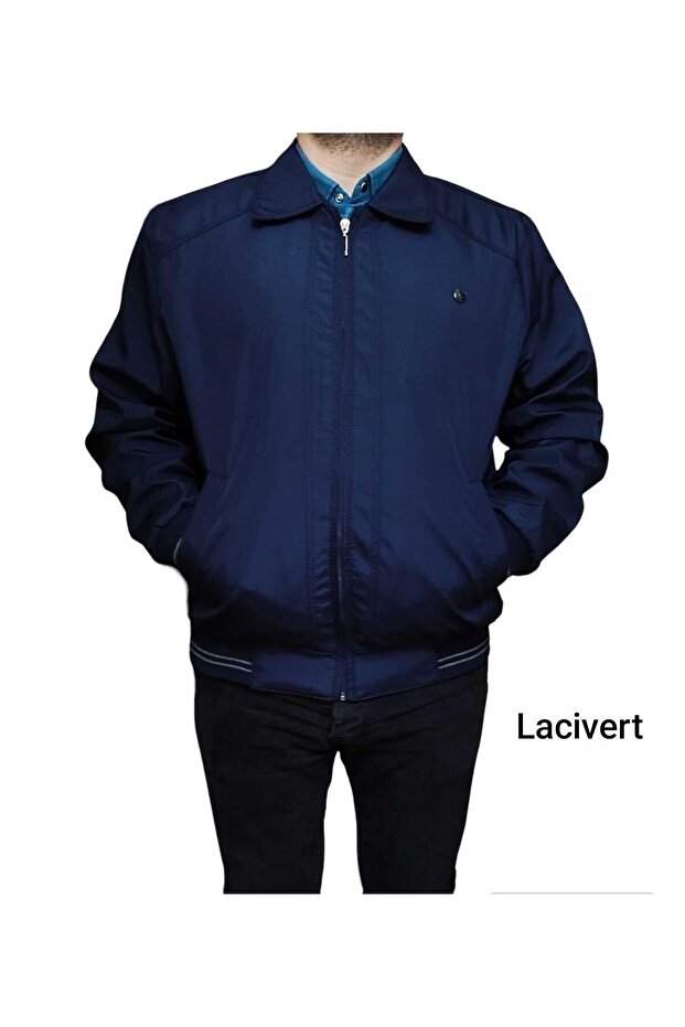 Summer Men's Coat with Collar, Elastic Waist and Sleeves, Comfortable Fit, Dark Blue