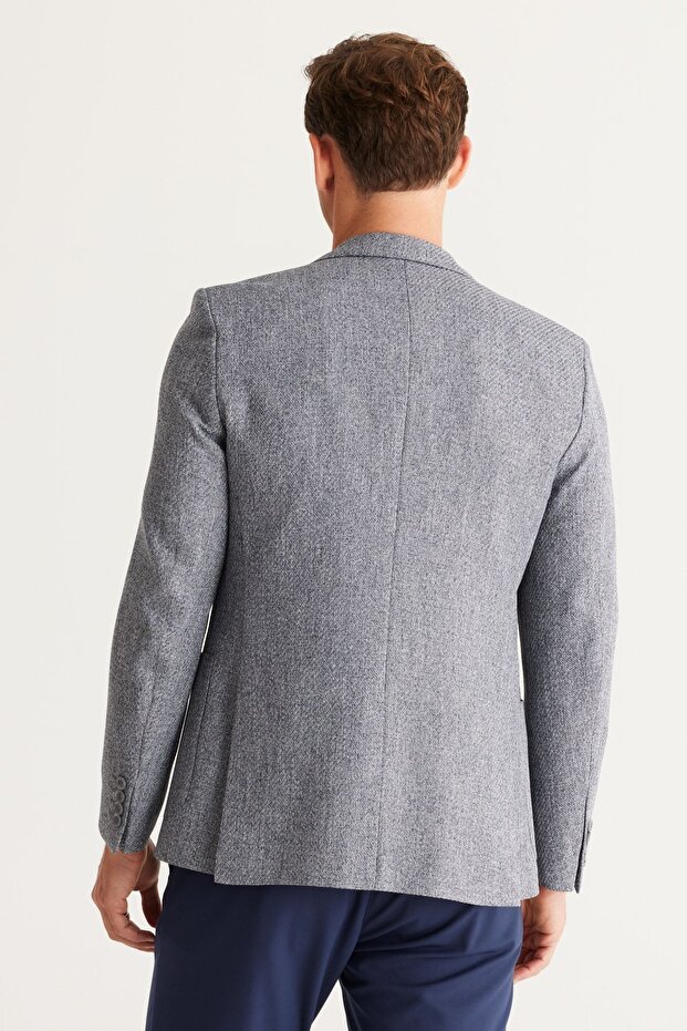 Erkek Antrasit Slim Fit Dar Kesim Mono Yaka Desenli Blazer Ceket - 7