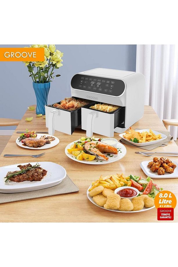 Max Plus Xxl 1800w (4LT 4LT) 8lt Çift Hazneli Smart Airfryer Air Fryer Fritözü Beyaz - 4