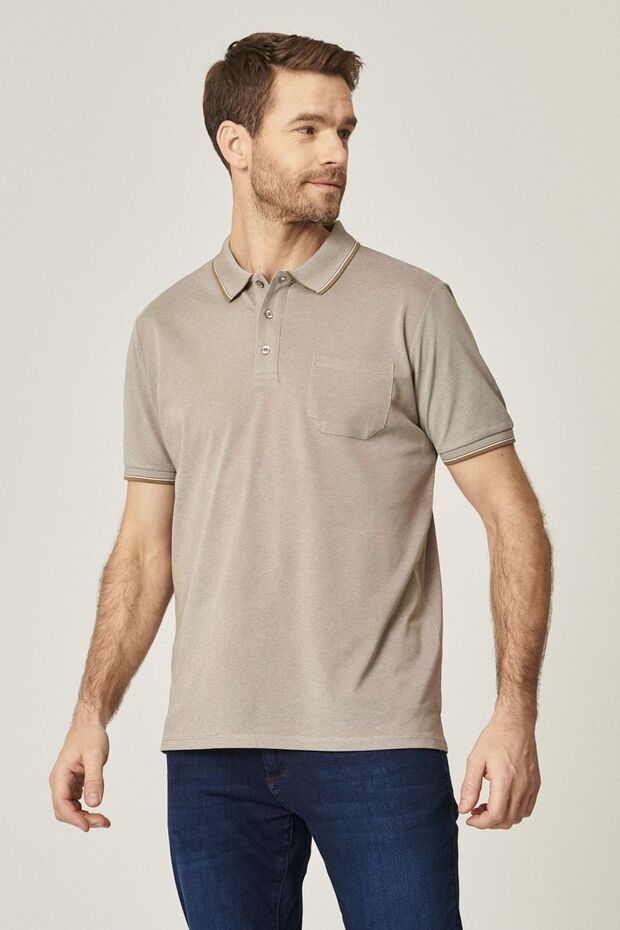 Erkek Çekmeyen Pamuklu Kumaş Comfort Fit Rahat Kesim Nefti-beyaz Kıvrılmaz Polo Yaka Cepli Tişört - 2