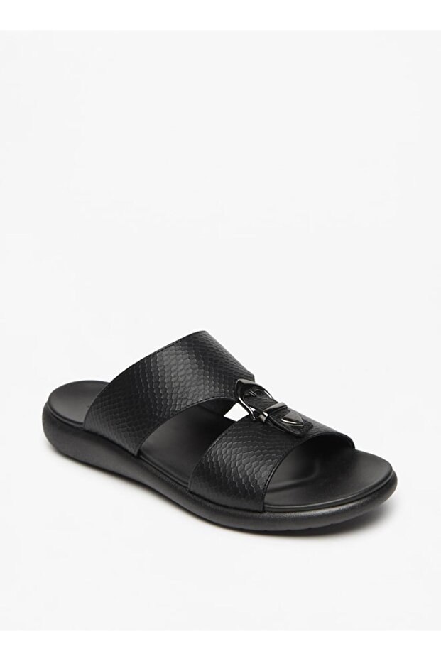Men's Buckle Detail Textured Slip-On Sandals