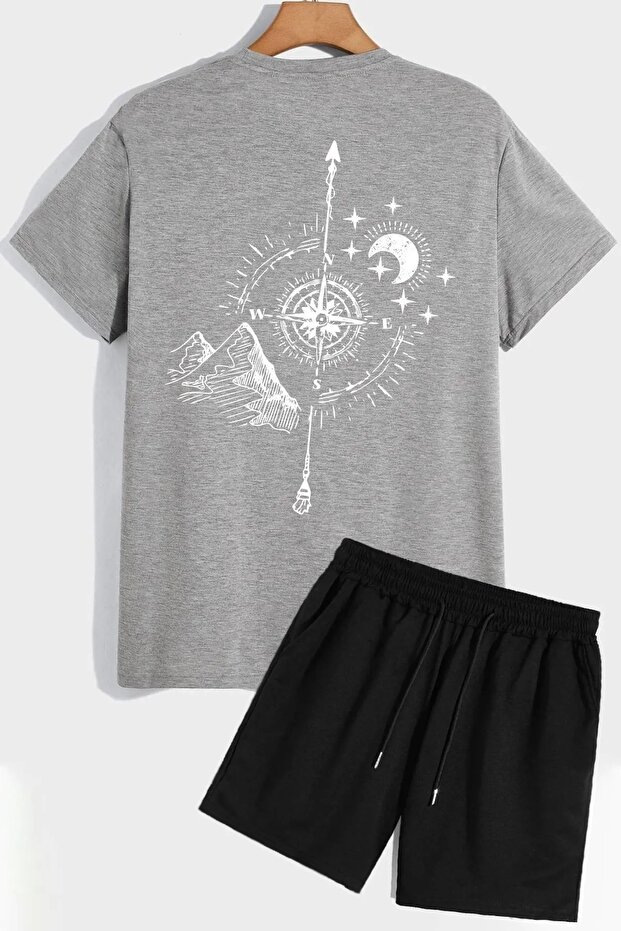 Back Printed Tracksuit Set - Crew Neck t-shirt and Shorts Set