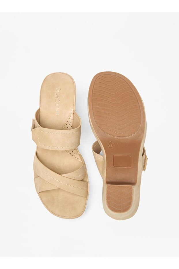 Solid Slip-On Cross Strap Sandals - 4