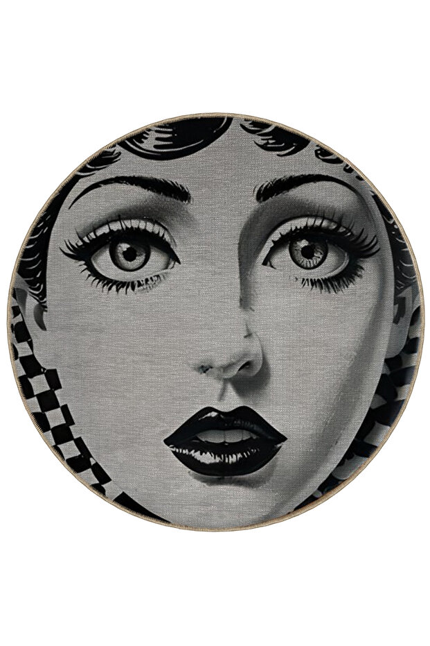 Round Checkers and Women Patterned Woven Base Washable Carpet Miraface20