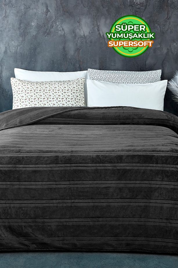 Mayer Supersoft Yumuşak Tek Kişilik Battaniye 150x230 Cm Yatak Örtüsü Antrasit - 1