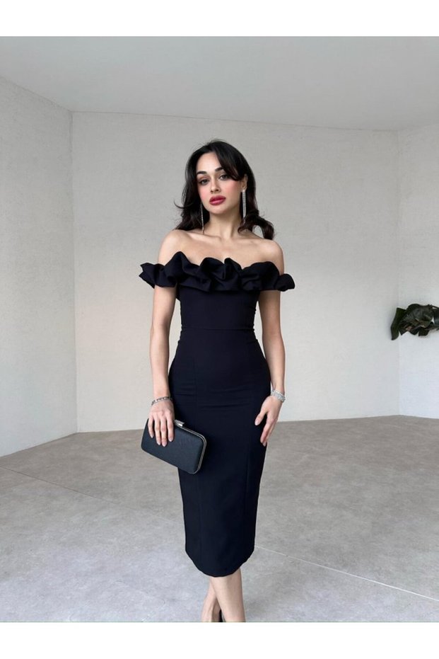 Off Shoulder Midi Length Dress