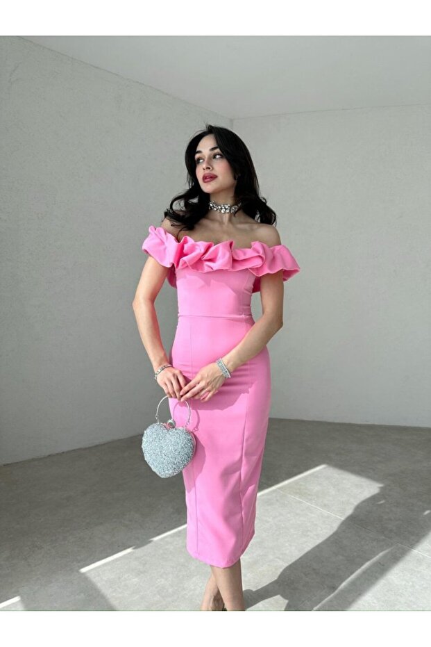 Off Shoulder Midi Length Dress
