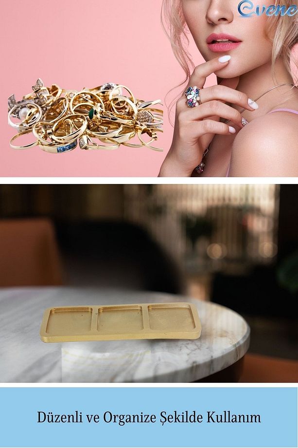 Dekoratif Kase Altın Renk Takı Kutusu Yüzük Kolye Kutusu Mum Tabağı Takı Organizer Model 13 - 4