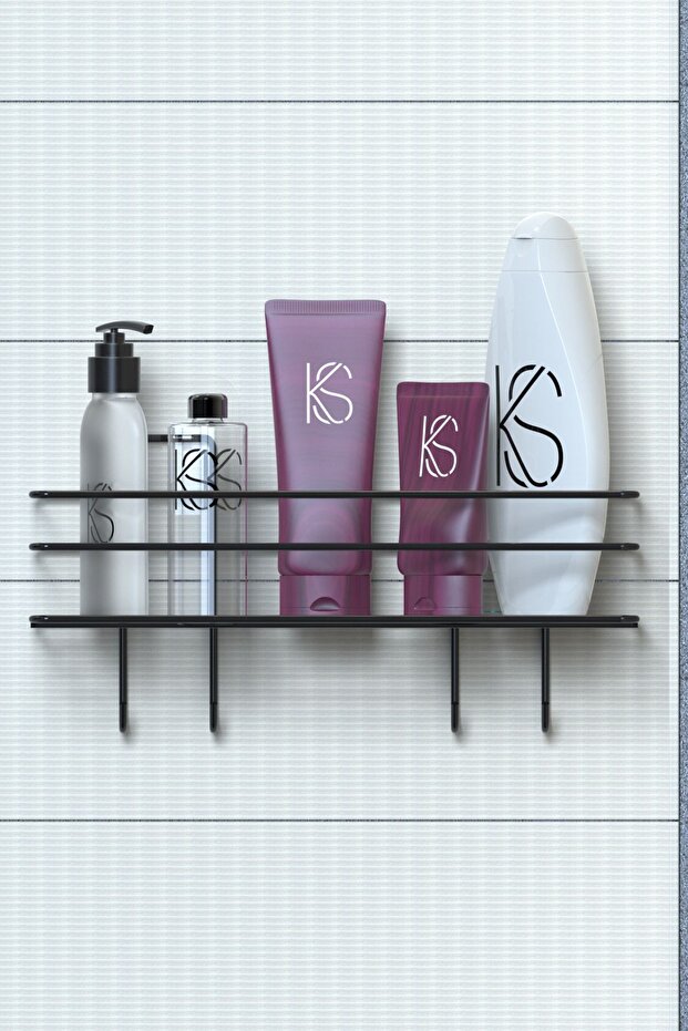 Black Adhesive 4 Hooks Bathroom Shelf Spice Rack Bathroom Shelf Shampoo Holder Shower Hanger