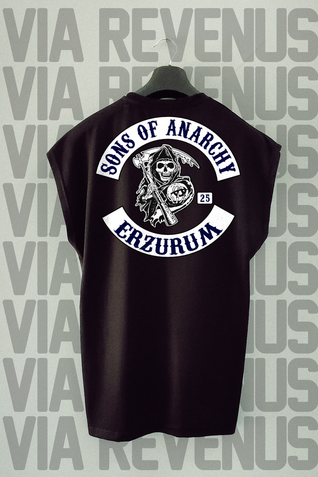 Sons of Anarchy - Senin Şehrin - Erzurum 25 Back Printed Zero Sleeve Black Sports T-Shirt