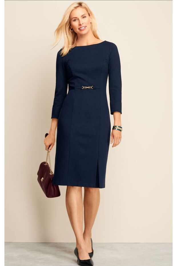 Navy Blue Boat Neck Dress