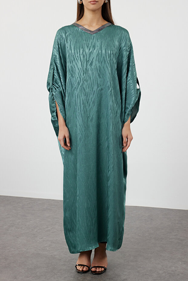 Yeşil Kendinden Desenli Dokuma Kap & Ferace & Abaya & Jalabiya TCTSS24KF00049 - 3