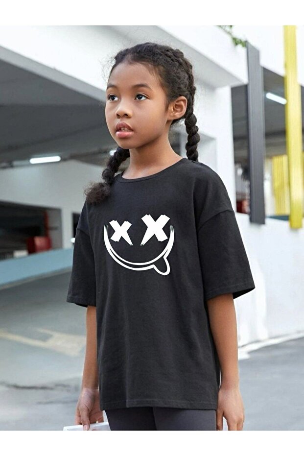 Children's Oversize Unisex Cross Face Cotton Crew Neck Oversize T-shirt