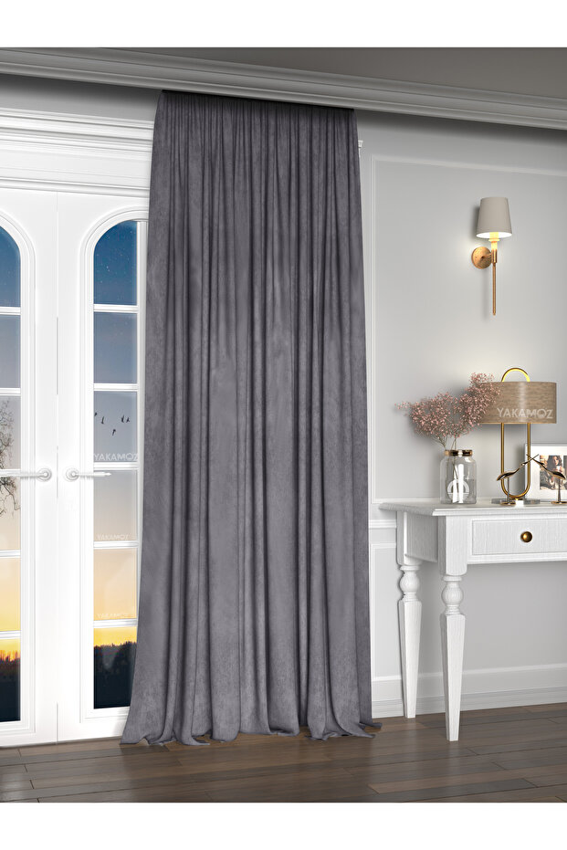 Velvet Appearance Dark Gray Island Background Curtain with Extra Strength Velvet Touch Series