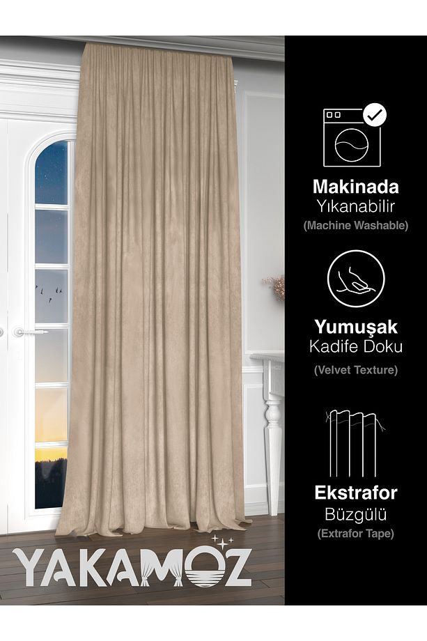 Kadife Görünüm Kum Beji Ada Fon Perde Ekstraforlu Velvet Touch Serisi - 3