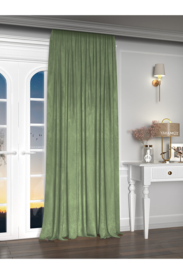 Velvet Appearance Green Island Background Curtain Extra Strength Velvet Touch Series