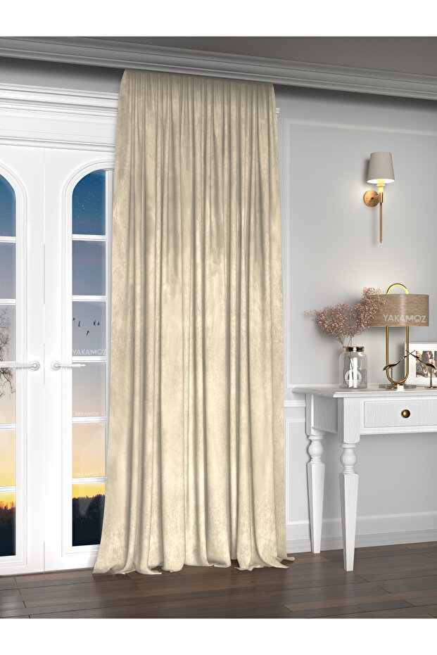 Velvet Look Ecru Island Background Curtain Velvet Touch Series with Extra Strength