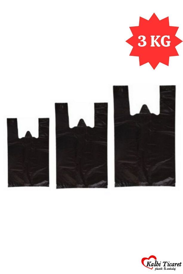 Siyah Kalın Poşet 3'lü Set (KÜÇÜK, ORTA, BÜYÜK)3 Kg Market Manav Poşeti Hışır Atlet Poşet Çöp Poşeti - 1