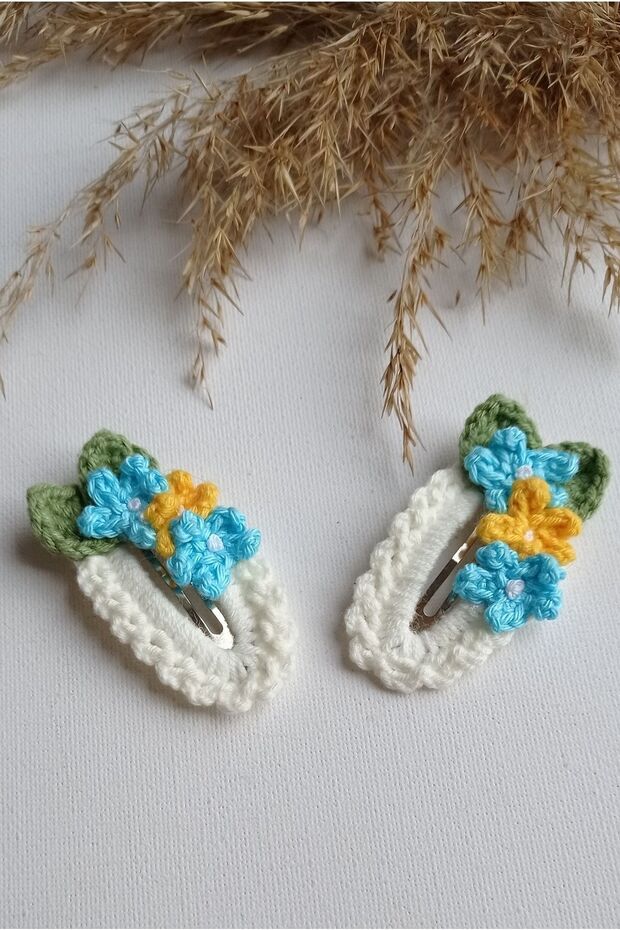 Crispy Flower (Snap) Buckle Blue 1 Pair Niche Hair Accessory