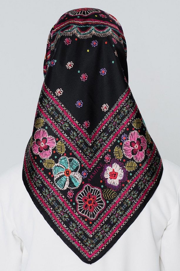 Nostalji Serisi Ipek Twill Eşarp Nakış Desen 7866d-09 - 5