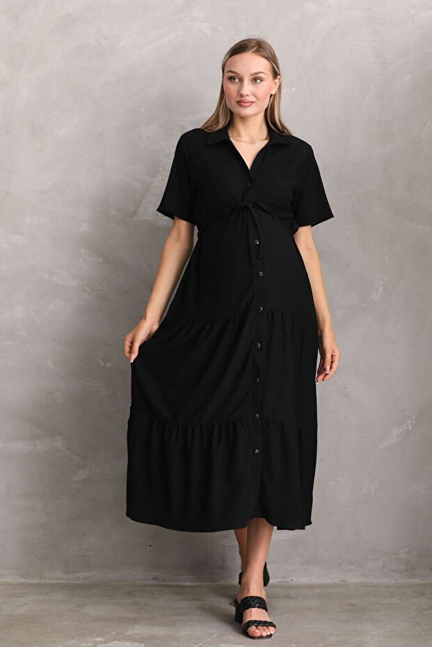 Front Button Shirt Neck Short Sleeve Maternity and Maternity Dress