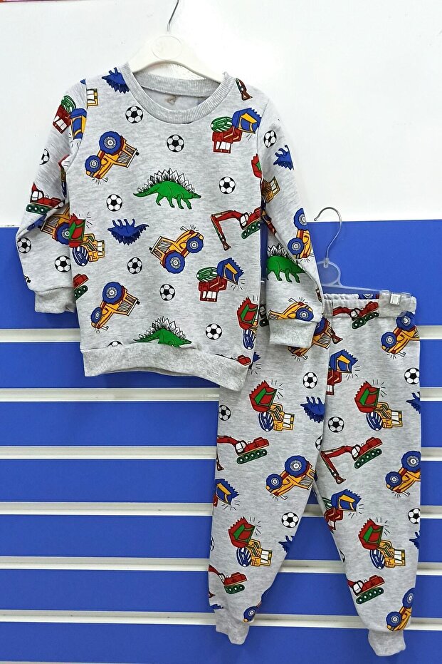 Car Printed 2-Piece Set Cartoon Dinosaur Character Men's Pajamas Set