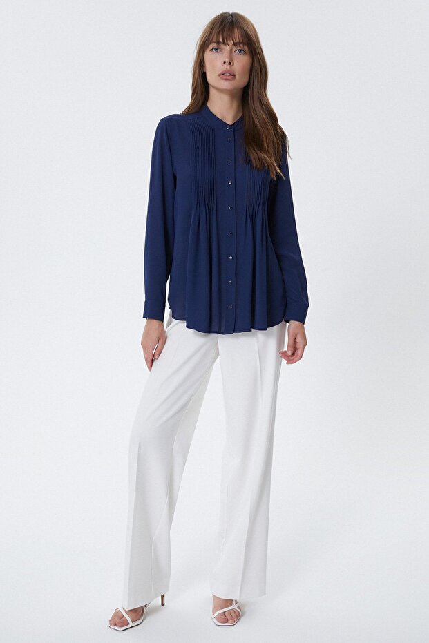 Women's Navy Blue Ribbed Shirt