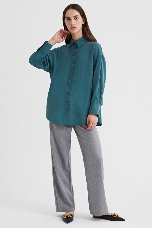Yeşil Oversize Modal Gömlek - 2