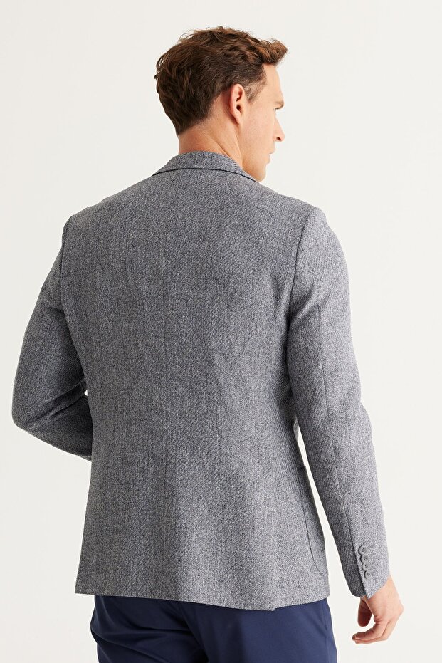 Erkek Antrasit Slim Fit Dar Kesim Mono Yaka Desenli Blazer Ceket - 3