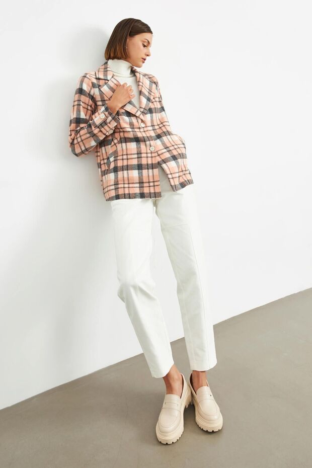 Salmon Plaid Unlined Jacket