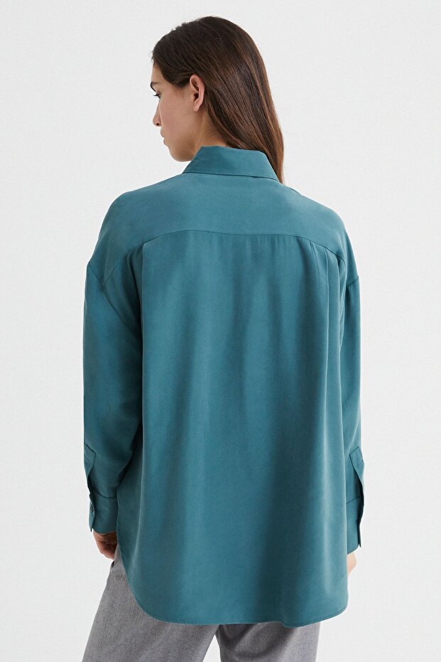 Yeşil Oversize Modal Gömlek - 5
