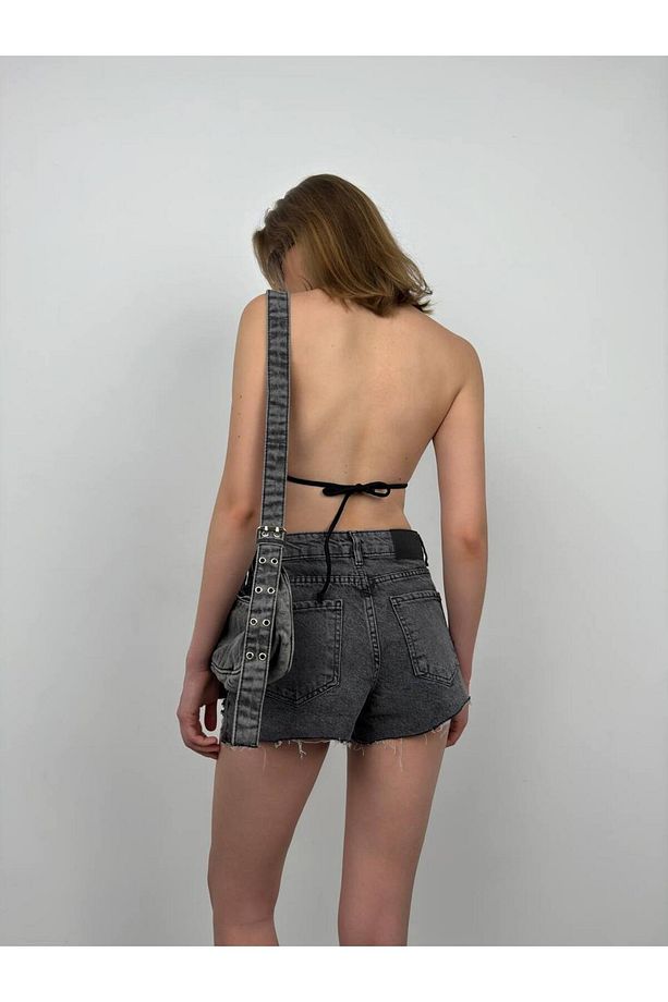 Kadın Yüksek Bel Önü Yırtık Detaylı Kot Şort Jean Denim Şort - 8