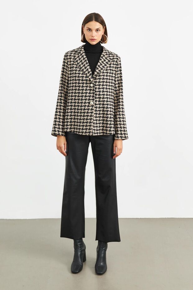 سترة بنية غير مبطنة بأقدام الغراب - 4