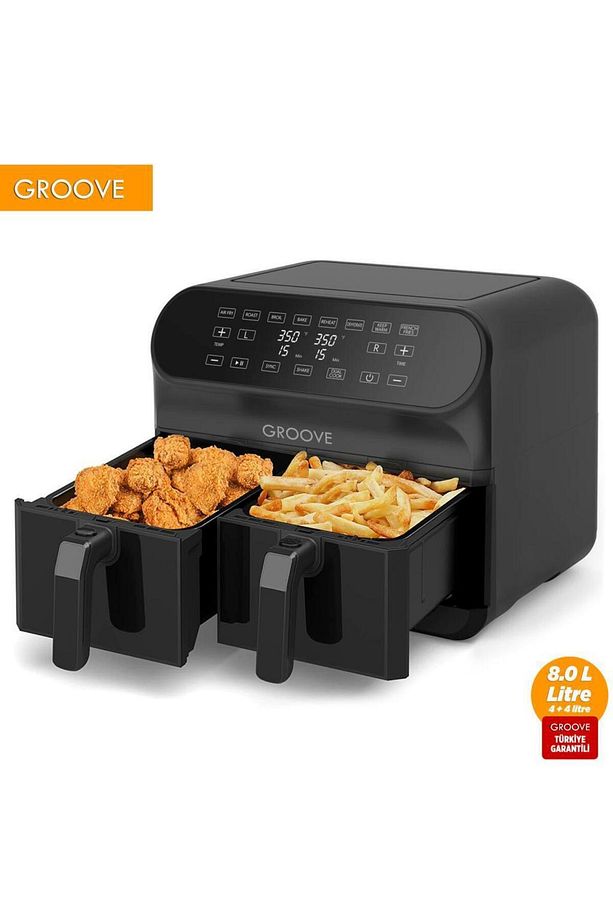 Max Plus Xxl 1800w (4LT 4LT) 8lt Çift Hazneli Smart Airfryer Air Fryer Fritöz Siyah - 1