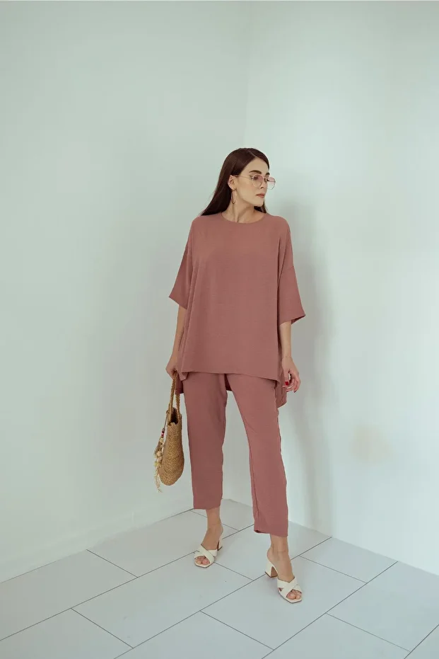 Gül Kurusu Keten Viskon Comfort Ikili Takım - 4