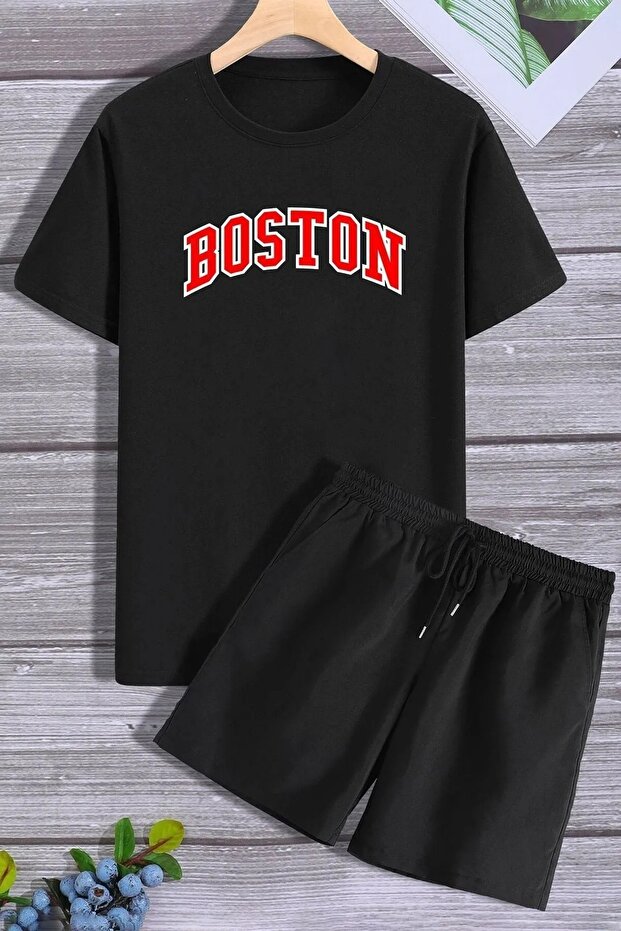Boston Printed Tracksuit Set - t-shirt and Shorts Set